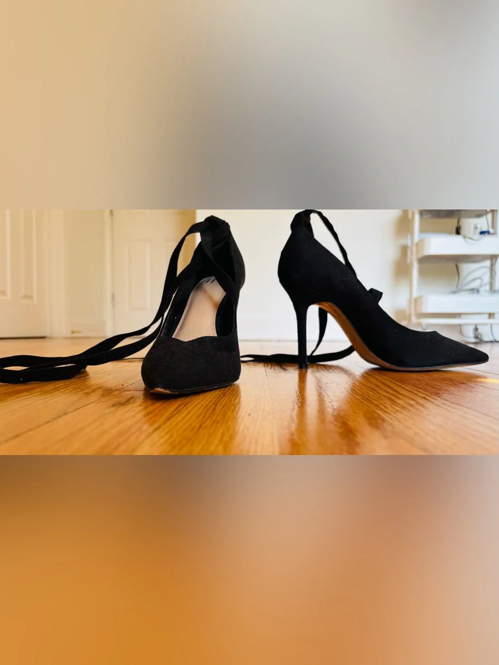 Jennifer Lopez Black Crisscross Pointed-Toe Stiletto Heels—worn once